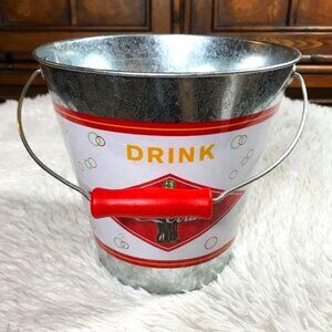NWOT Coca-Cola Silver Metallic 'Drink' Red Diamond Coke Bottle Tin Pail Bucket